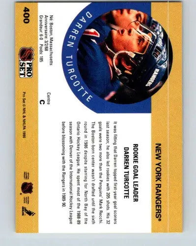 1990-91 Pro Set #400 Darren Turcotte NM-MT NY Rangers ID:43241 - Trading Cards