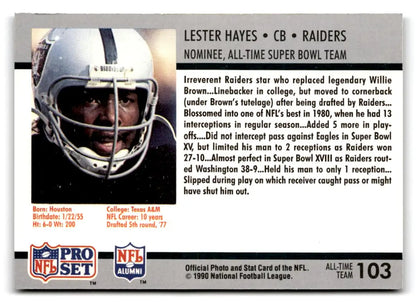1990-91 Pro Set Super Bowl XXV Silver Anniversary #103 Lester Hayes - Trading Cards