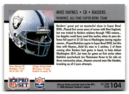 1990-91 Pro Set Super Bowl XXV Silver Anniversary #104 Mike Haynes - Trading Card