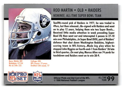 1990-91 Pro Set Super Bowl XXV Silver Anniversary Commemorative #99 Rod Martin - Trading Card