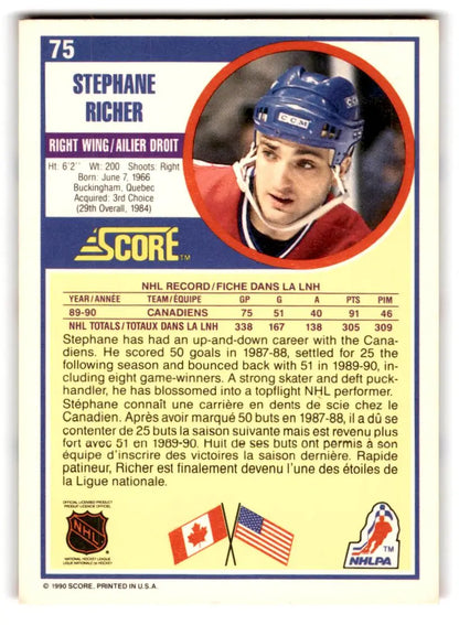 1990-91 Score American #75 Stephane Richer - Trading Card