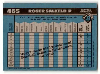 1990 Bowman #465 Roger Salkeld Seattle Mariners Baseball Card Original Gloss NM