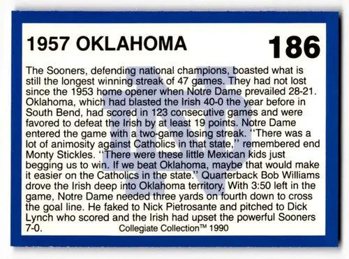 Vintage Notre Dame football trading card from the Collegiate Collection with original gloss