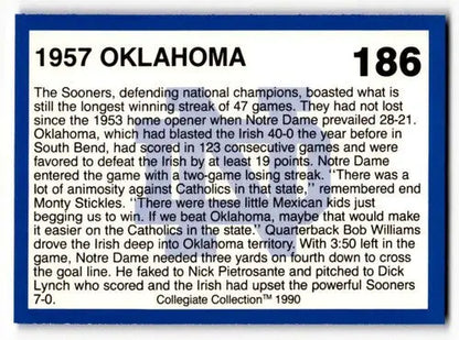 Vintage Notre Dame football trading card from the Collegiate Collection with original gloss