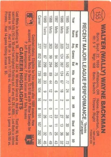 1990 Donruss #155 Wally Backman NM-MT Twins - Trading Cards