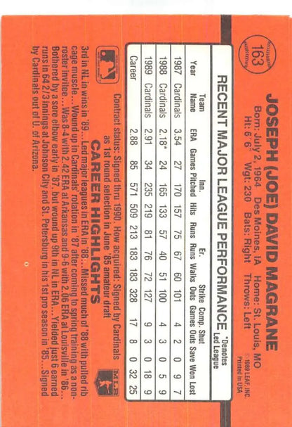 Orange prescription medication card with dosage for Joe Magrane, Louis Cardinals Baseball