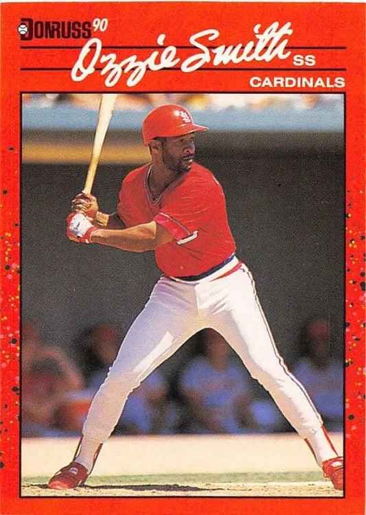 Red-bordered 1990 Donruss Ozzie Smith card for St. Louis Cardinals baseball collection