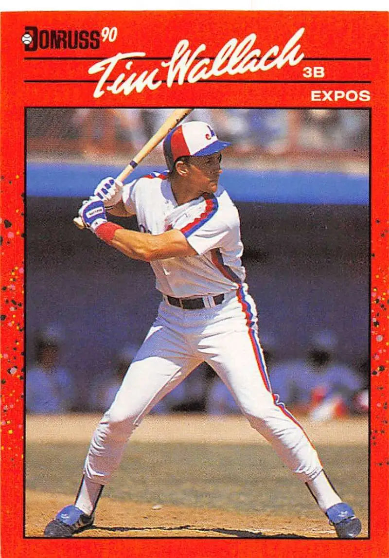 1990 Donruss Tim Wallach baseball card showcasing Montreal Expos player at bat