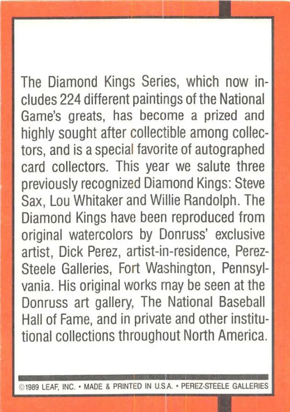 Orange-bordered text block about Diamond Kings Series baseball card availability in galleries
