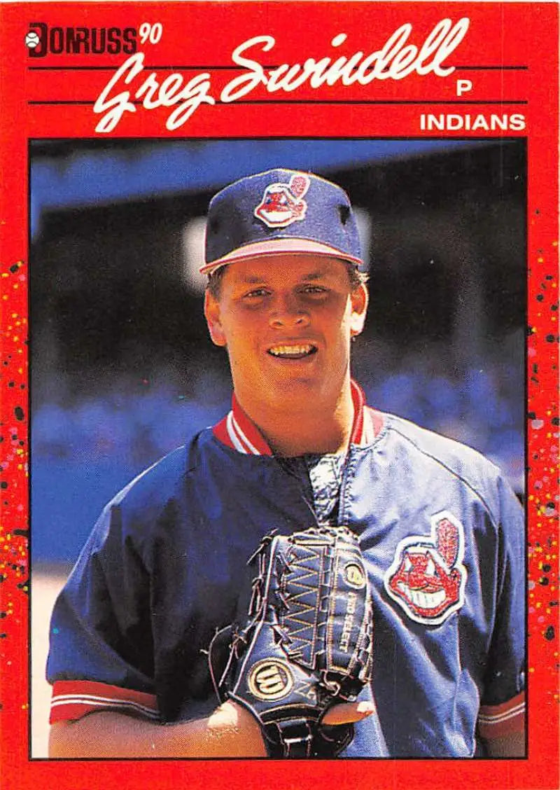 1990 Donruss #310 Greg Swindell Cleveland Indians Baseball Card featuring pitcher in navy uniform