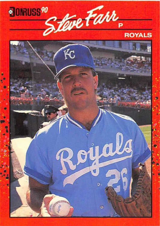 1990 Donruss baseball card of Kansas City Royals pitcher in blue uniform