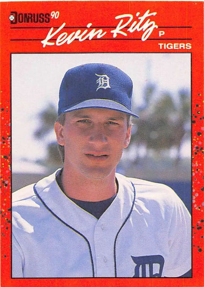 1990 Donruss #415 Kevin Ritz Rookie Baseball Card of Detroit Tigers player in uniform
