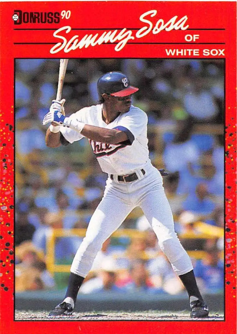1990 Donruss Sammy Sosa rookie card featuring Chicago White Sox player at bat