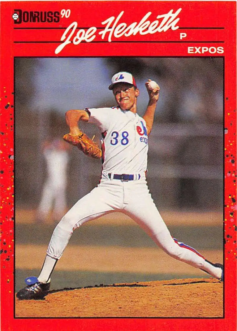 1990 Donruss Joe Hesketh Montreal Expos baseball card showcasing pitcher delivery action