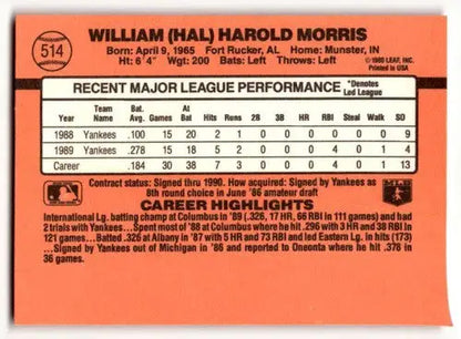 1990 Donruss #514 Hal Morris New York Yankees Baseball Cards ID:52767 - Baseball Cards