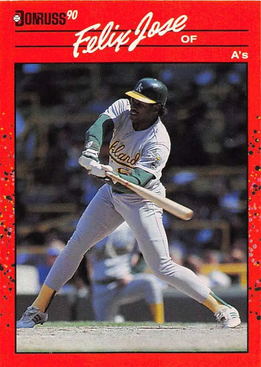 1990 Donruss #564 Felix Jose baseball card of Oakland Athletics player at bat