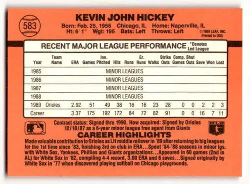 1990 Donruss #583 Kevin Hickey Baltimore Orioles Baseball Cards ID:52773 - Baseball Cards