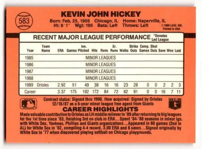 1990 Donruss #583 Kevin Hickey Baltimore Orioles Baseball Cards ID:52773 - Baseball Cards