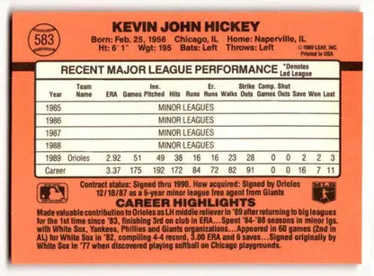 1990 Donruss #583 Kevin Hickey Baltimore Orioles Baseball Cards ID:52771 - Baseball Cards