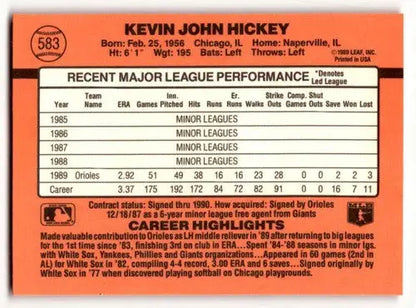 1990 Donruss #583 Kevin Hickey Baltimore Orioles Baseball Cards ID:52775 - Baseball Cards