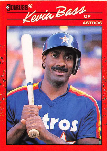 1990 Donruss baseball card of Houston Astros player Kevin Bass in blue uniform