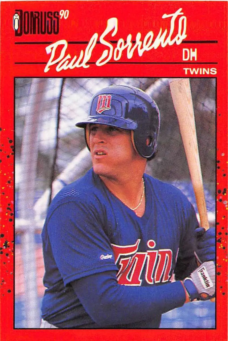 Red-bordered 1990 Donruss Baseball Card of Paul Sorrento from Minnesota Twins