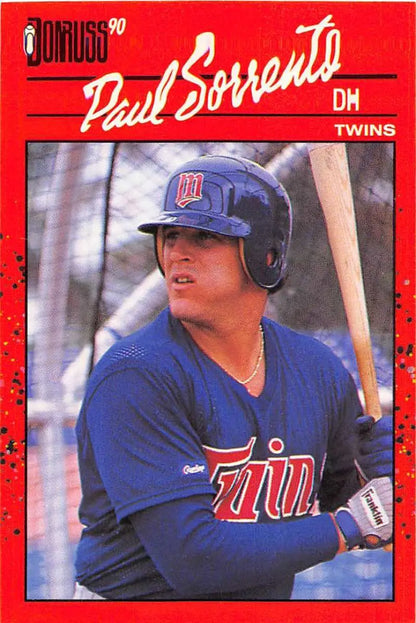 Red-bordered 1990 Donruss Baseball Card of Paul Sorrento from Minnesota Twins