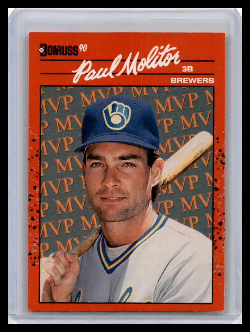 Paul Molitor Milwaukee Brewers Baseball Card in white uniform with bat and blue cap