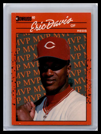 Cincinnati Reds Eric Davis Baseball Card with Orange Border and MVP Background