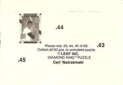 Yastrzemski puzzle piece from 1990 Donruss Carl Yastrzemski trading card with original gloss