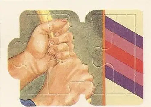 Yastrzemski puzzle featuring hands gripping yellow object and striped pattern, original gloss