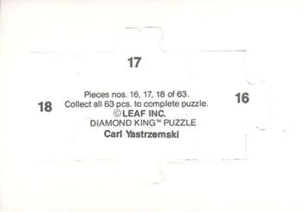 White puzzle piece with numbers 16 17 18 from Donruss Carl Yastrzemski puzzle with original gloss