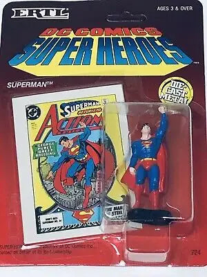 Vintage Superman figure in original ERTL packaging with comic book from DC Comics