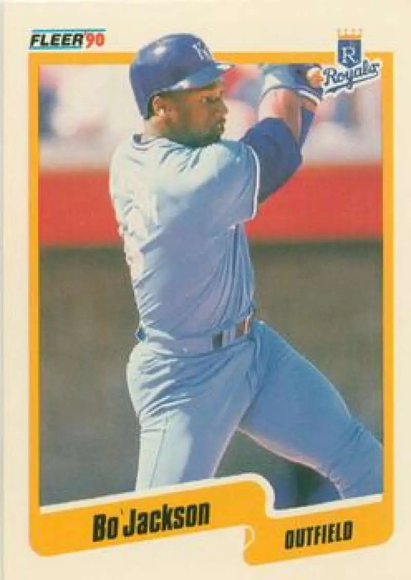 1990 Fleer Bo Jackson Kansas City Royals Baseball Card in a batting stance