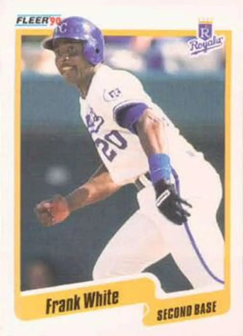 1990 Fleer Frank White baseball card of Kansas City Royals player at bat