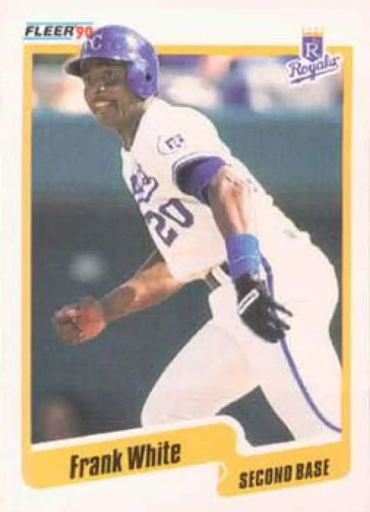 1990 Fleer Frank White baseball card of Kansas City Royals player at bat