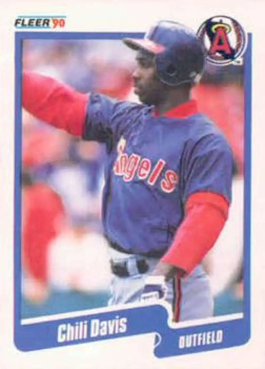 1990 Fleer Baseball Card featuring Chili Davis of the California Angels in navy uniform