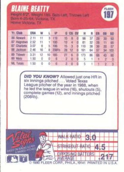 Blaine Beatty rookie card featuring player stats and a Did You Know fact box