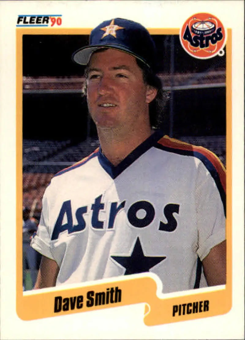 1990 Fleer Dave Smith Houston Astros Baseball Card in white home jersey