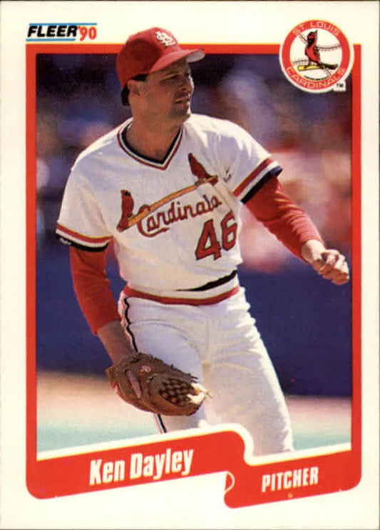 1990 Fleer Ken Dayley baseball card featuring St. Louis Cardinals pitcher in white uniform