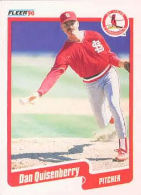 1990 Fleer baseball card of Dan Quisenberry delivering for the St. Louis Cardinals