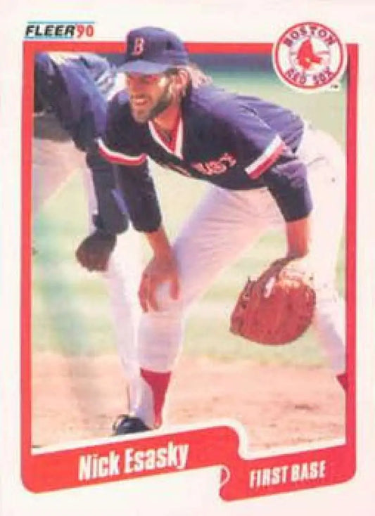 1990 Fleer #273 Nick Esasky Boston Red Sox baseball card in follow-through pose