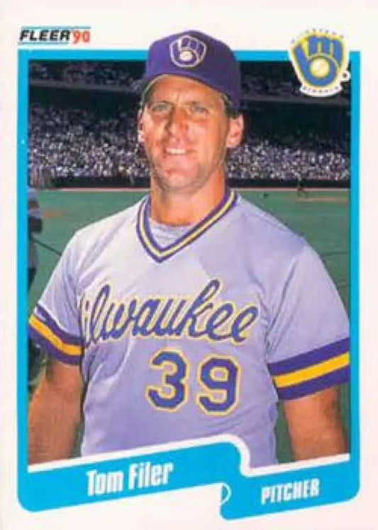 1990 Fleer baseball card of Tom Filer, Milwaukee Brewers pitcher with jersey number 39