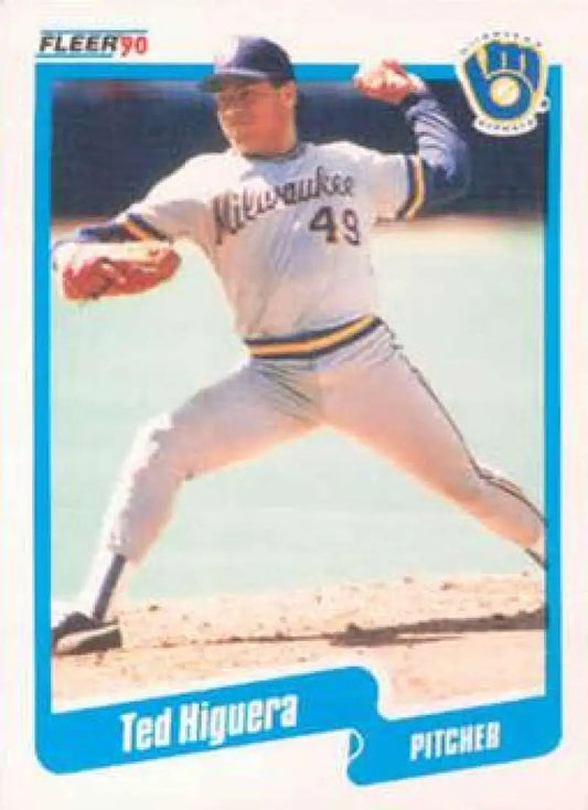 1990 Fleer Baseball Card of Teddy Higuera, Milwaukee Brewers Pitcher Mid-Delivery