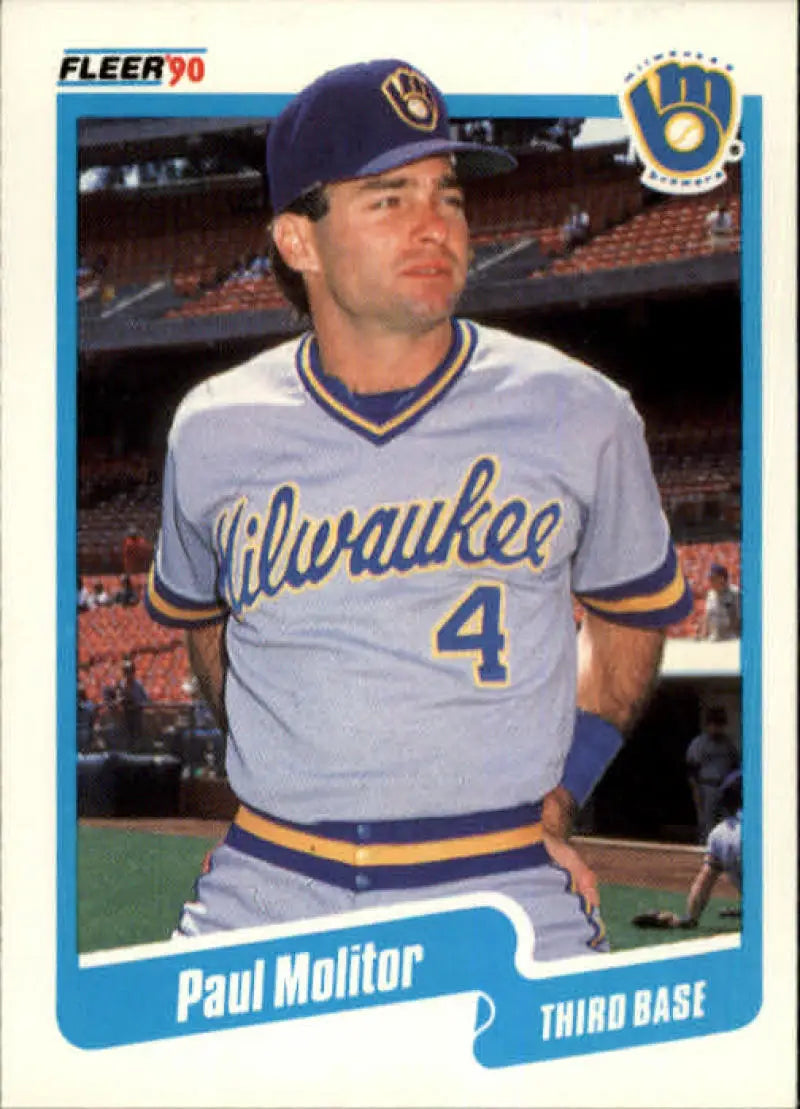 1990 Fleer Paul Molitor Baseball Card, Milwaukee Brewers Jersey Number 4