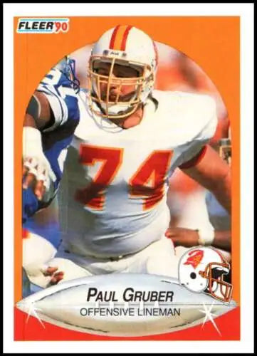 1990 Fleer football card of Paul Gruber in white jersey, original gloss NM-MT condition