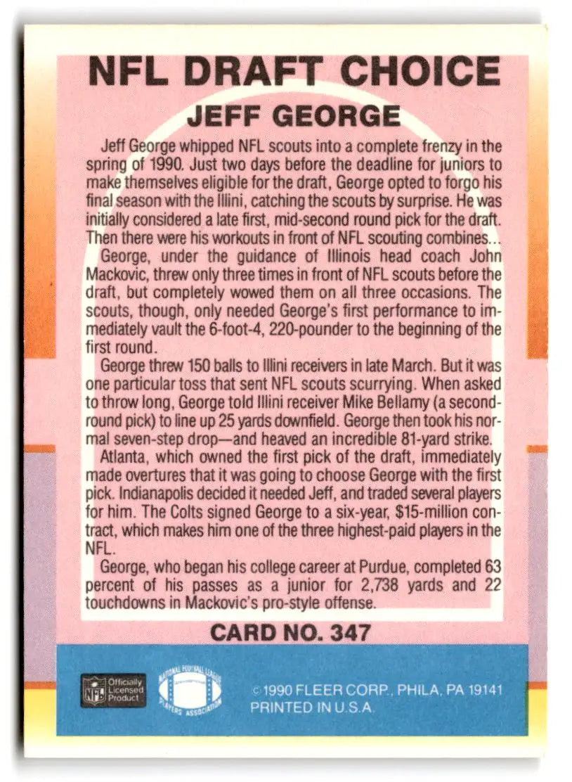 1990 Fleer #347 Jeff George - Trading Card