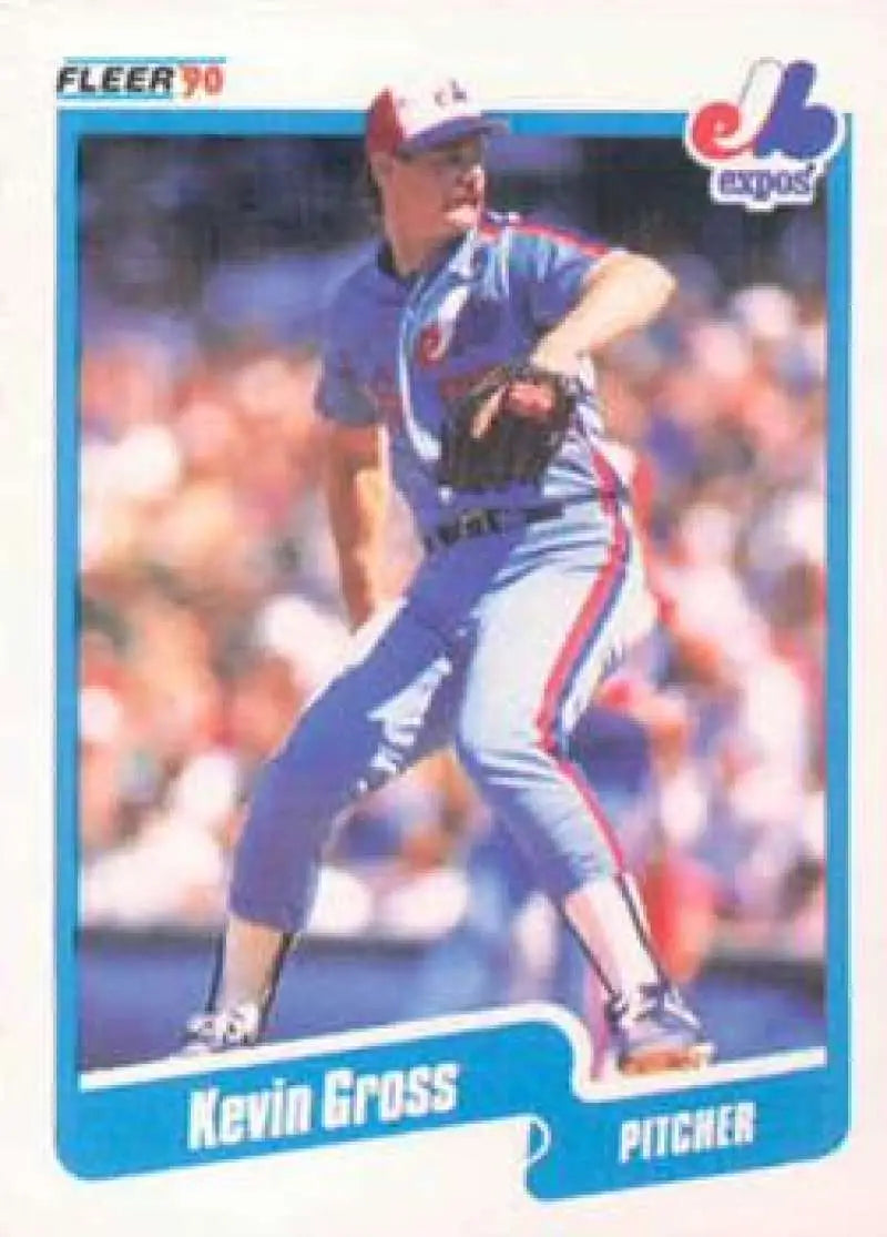 1990 Fleer Baseball Card of Kevin Gross, Montreal Expos pitcher in mid-delivery