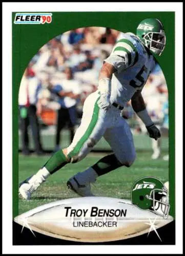 1990 Fleer #358 Troy Benson NM-MT card showcasing original gloss of Jets linebacker action