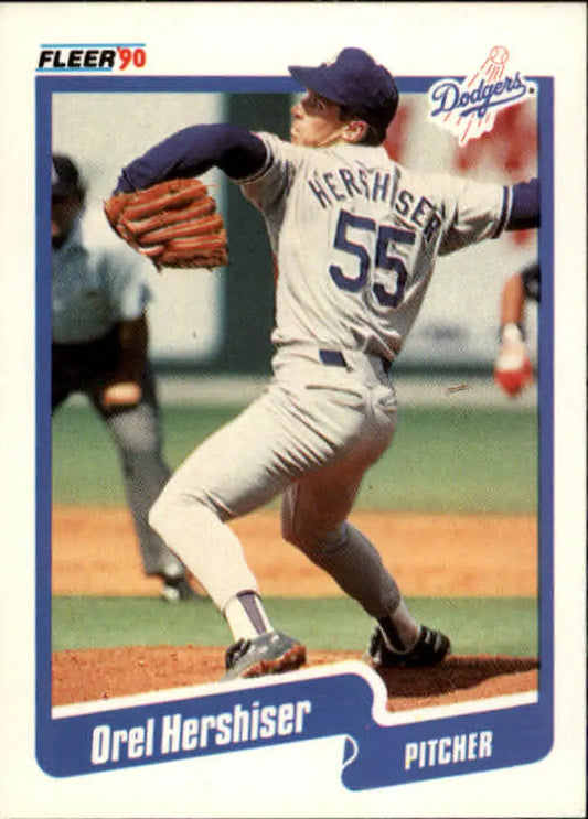 1990 Fleer Baseball Card of Orel Hershiser, Los Angeles Dodgers Pitcher in Motion